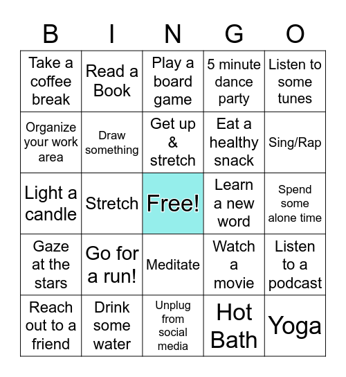 Bell Let's Talk - Self Care BINGO Card