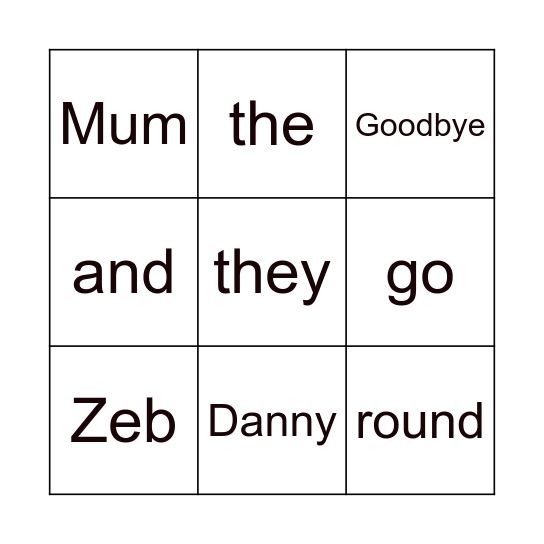 Tricky Words 1 and 2 Bingo Card
