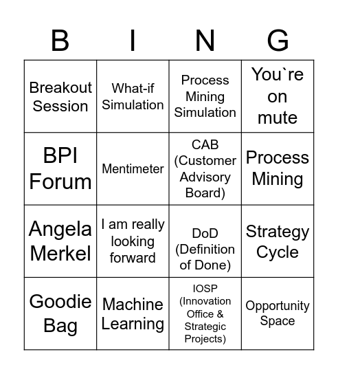 Simulation Bingo Card