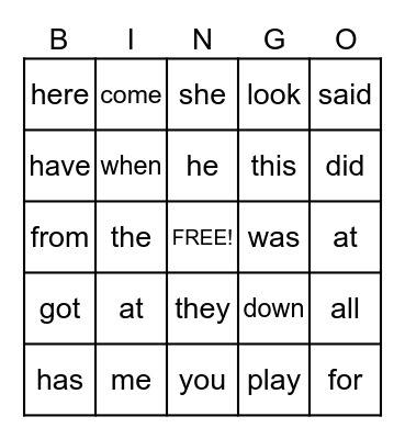 Mayer - Sight Words Bingo Card