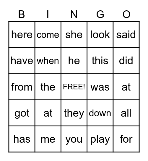 Mayer - Sight Words Bingo Card