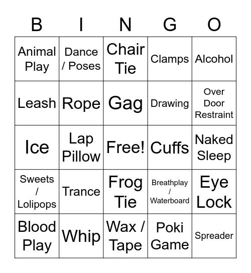 Fetish Bingo Card