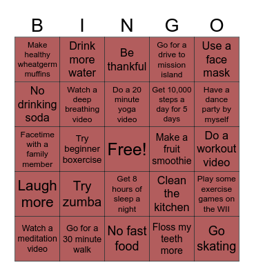 Resilience challenge Bingo Card