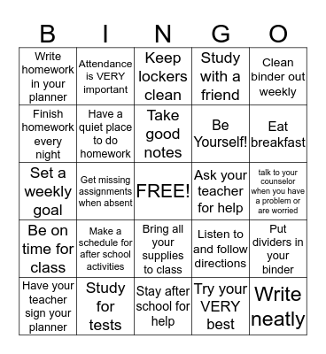 Be Organized! Bingo Card