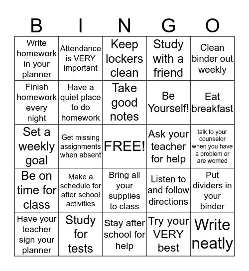 Be Organized! Bingo Card