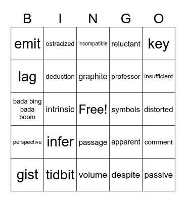 Vocabulary Bingo Card