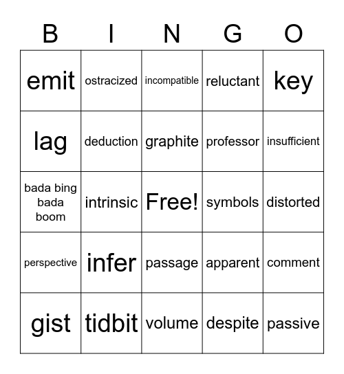 Vocabulary Bingo Card