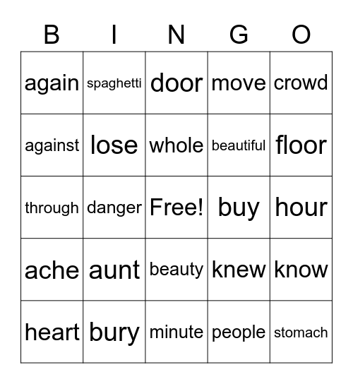 Jailbird Words Bingo Card