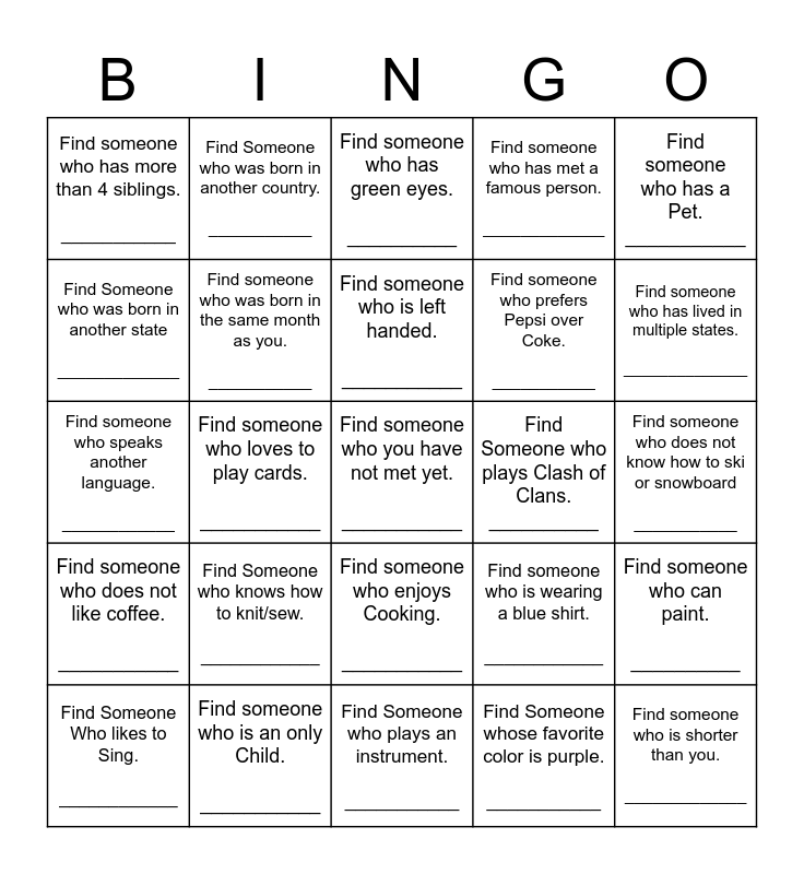 2nd Semester People Bingo Card