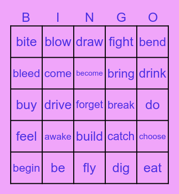 Irregular Past Verbs Bingo Card