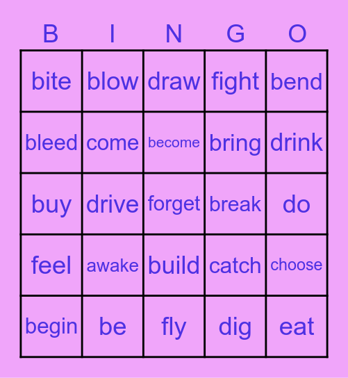 Irregular Past Verbs Bingo Card