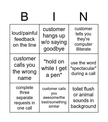 Customer Service Bingo Card