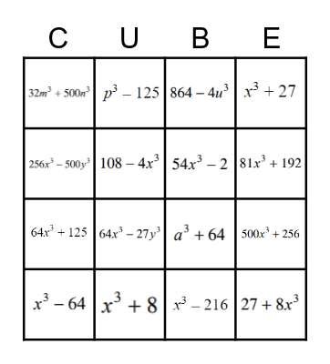 Math Tic-Tac-Toe Bingo Card