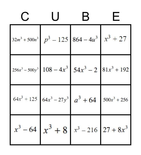 Math Tic-Tac-Toe Bingo Card