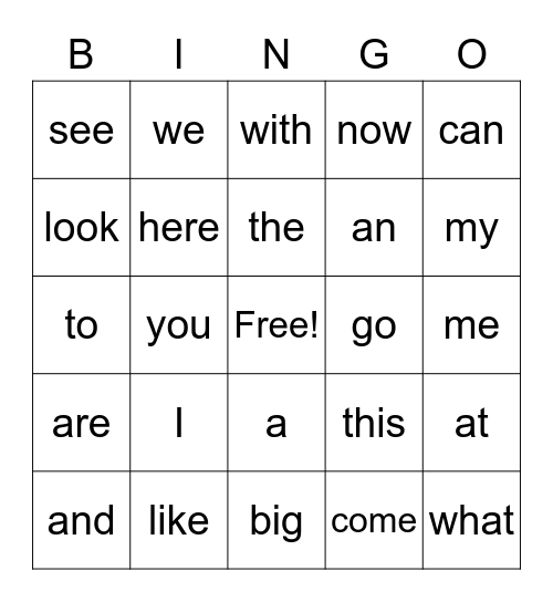 Sight words 1 Bingo Card