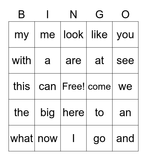 Sight words 1 Bingo Card