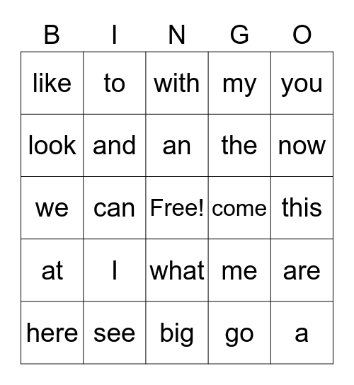 Sight words 1 Bingo Card