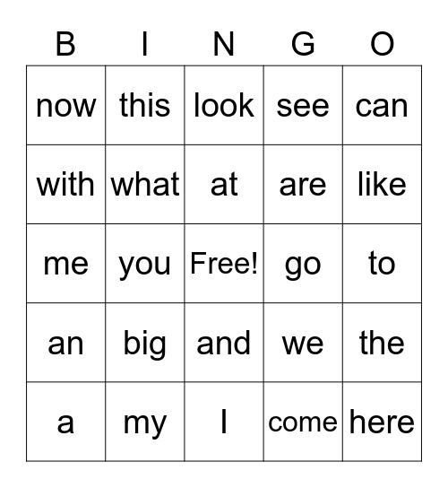 Sight Words 1 Bingo Card