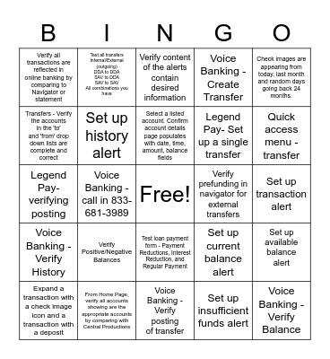 CoA Retail Test Script Bingo Card