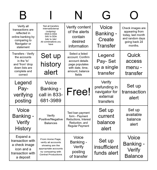 CoA Retail Test Script Bingo Card