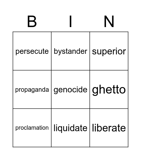 Holocaust Vocab Bingo Card