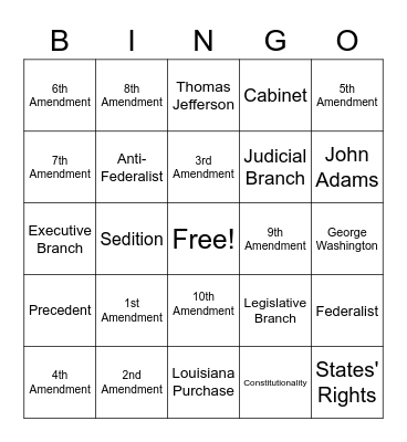 Constitutional Bingo Card