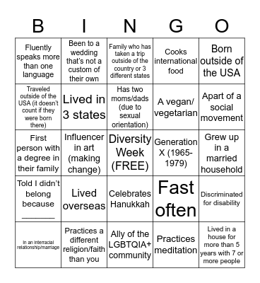 Diversity  Bingo Card