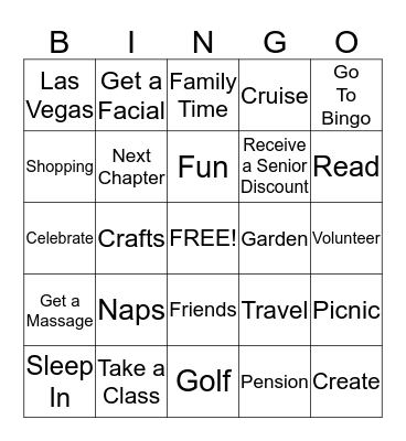 Margie's Retirement Bingo Card