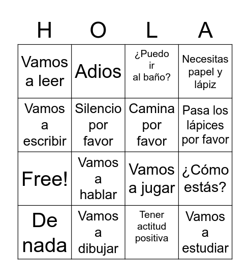 Expresiones en Español Bingo Card