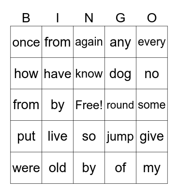 Lucas's Sight Words Bingo Card