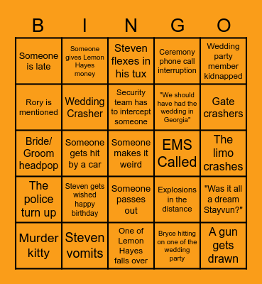 LemonHayes Wedding Bingo Card