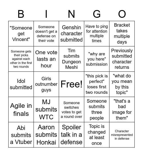 Bracket Bingo Card