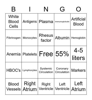 Circulation and blood Bingo Card