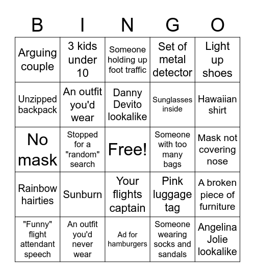 Airport Bingo Card