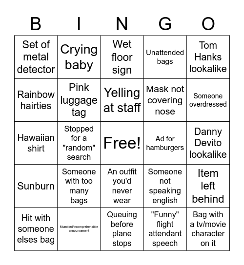 Airport bingo Card