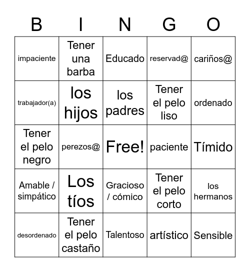 La cultura de una familia Pt 1 Bingo Card