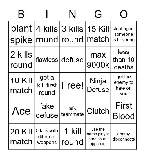 Valo Bingo Card