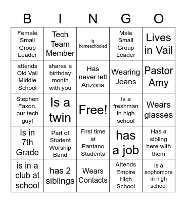 Mingle Bingo Card