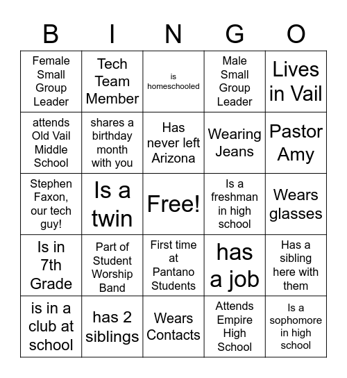 Mingle Bingo Card