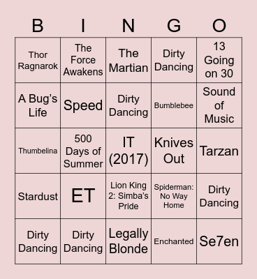 Rowan’s Movie Bingo Card