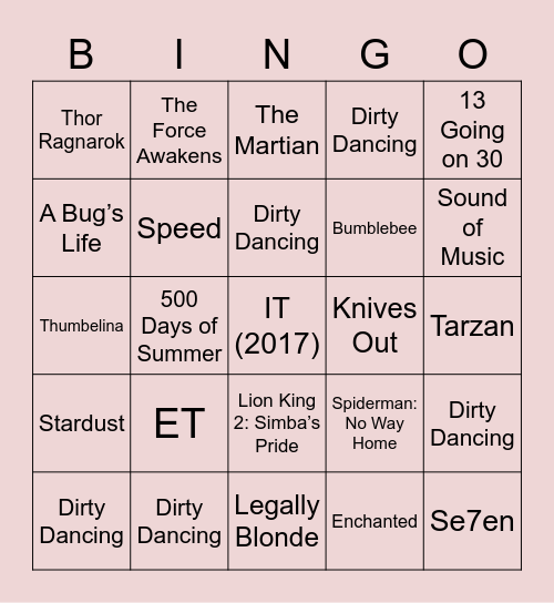 Rowan’s Movie Bingo Card