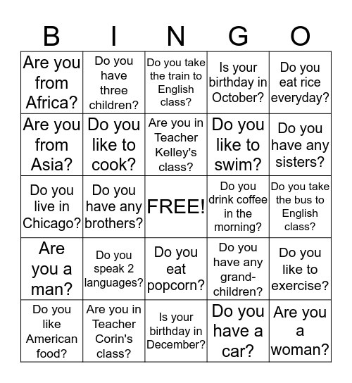 Welcome BINGO! Bingo Card