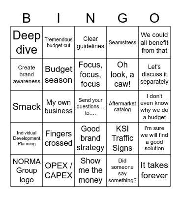 Team Meeting Bingo Card