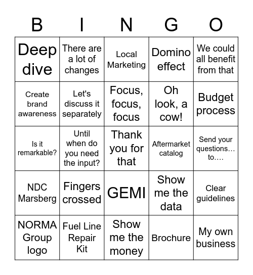 Team Meeting Bingo Card