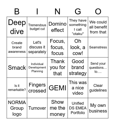 Team Meeting Bingo Card