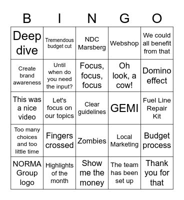 Team Meeting Bingo Card