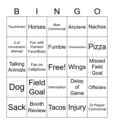 Super Bowl Bingo Card