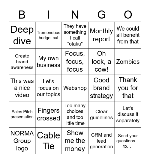 Team Meeting Bingo Card