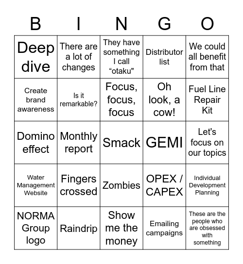 Team Meeting Bingo Card