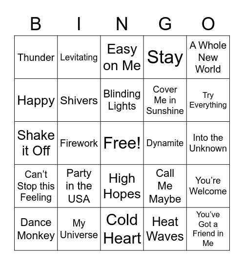 January Bingo Room 1 Bingo Card